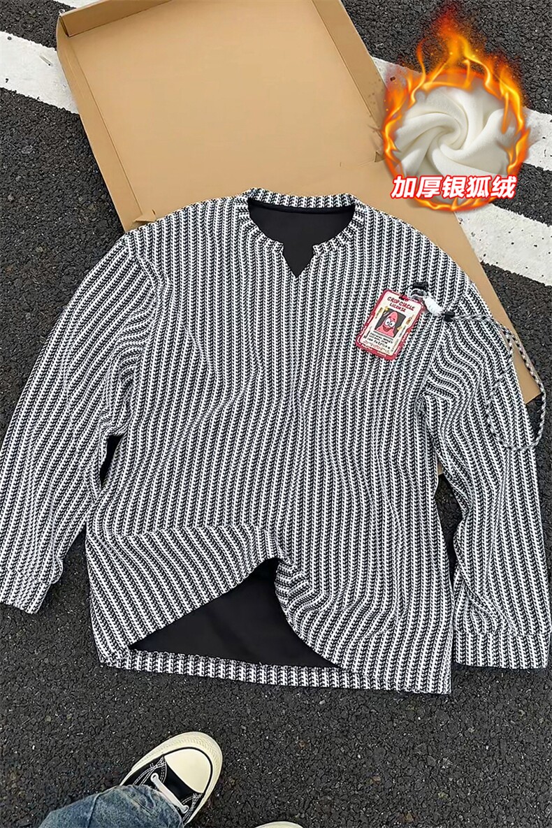 450g重磅雪尼尔鱼骨纹港风潮流银狐绒T恤男T24536J加绒-特P30控58,男装T恤,电商A001-1