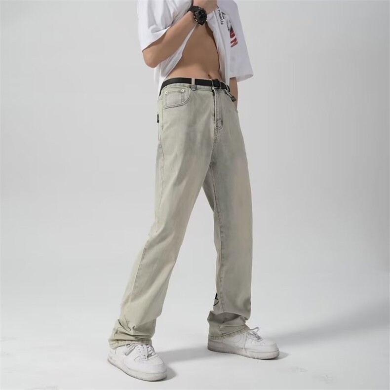 美式黄泥牛仔裤高街复古直筒裤潮牌字母休闲牛仔裤KA907-P50,男装牛仔裤,星座1109-3