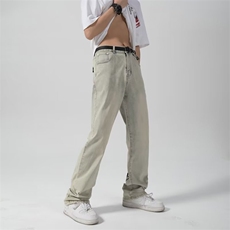 美式黄泥牛仔裤高街复古直筒裤潮牌字母休闲牛仔裤KA907-P50，男装牛仔裤，星座1109-3