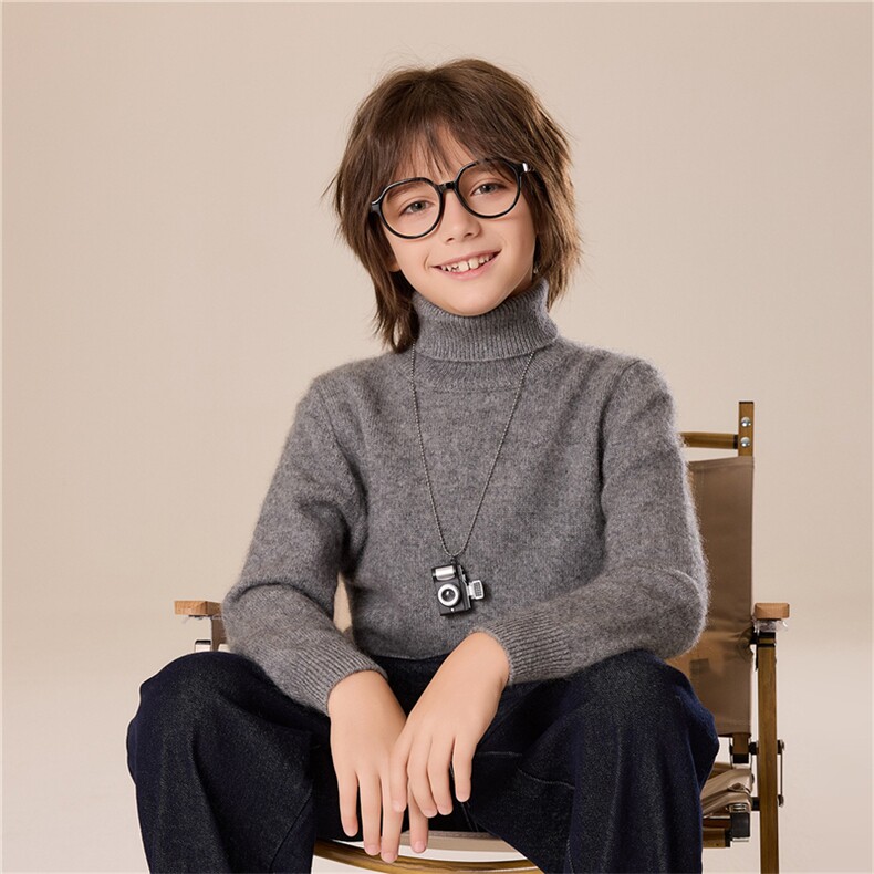 男女同款时尚百搭通勤简约高翻领休闲儿童羊绒衫,童装儿童羊绒衫,跳跳羊儿童羊绒衫