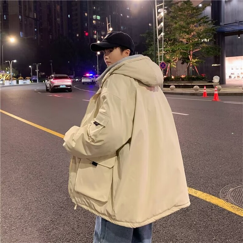 假两件棉衣男港风宽松百搭工装棉袄外套冬季潮牌加厚连帽棉服,男装棉衣,星座1013