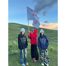 原创美式复古立体珍珠字母连帽卫衣男女宽松休闲帽衫情侣潮，男装卫衣，星座506A