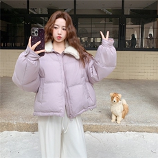 韩系短款紫色羊羔毛领羽绒服女冬2025新款超好看小个子白鸭绒外套，女装羽绒服，2B187
