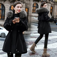 棉衣/棉服2023新款冬仿羊羔毛中长款工装带帽派克服女外套配毛领，女装派克服，瑶迪依秀