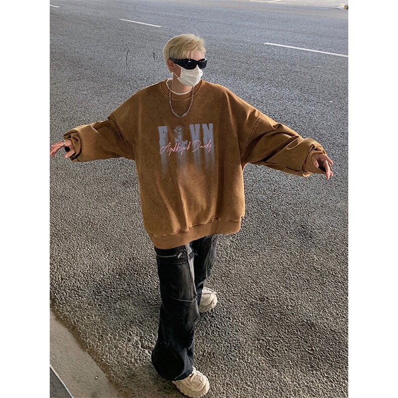 得物抖音高品质二开 360克重磅做旧炒雪花纯色圆领水洗卫衣 1509图片