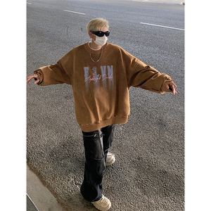 得物抖音高品质二开 360克重磅做旧炒雪花纯色圆领水洗卫衣 1509图片