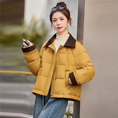 2025年冬季灯芯绒翻领短款90白鸭绒轻薄羽绒服短外套，女装羽绒服，简韵佳