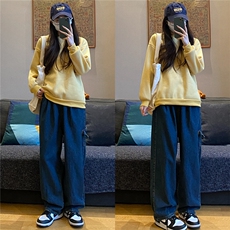 工装牛仔裤男女大码直筒阔腿2024年新款百搭chic港味裤子-N9127，男装牛仔裤，星座601-2