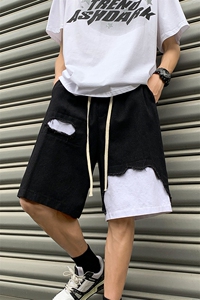 8XL-M 特大码短裤男夏季新款大码vibe破洞拼接高街短裤DK1518P50图片