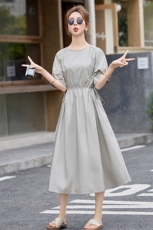 纯棉连衣裙女2025夏季新款韩版收腰显瘦广州十三行爆款中长款裙子，女装连衣裙，米莱