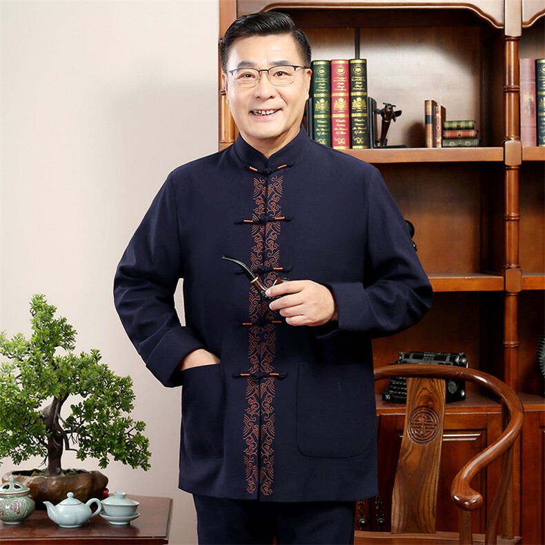 秋冬新款中年唐装男长袖夹克外套加绒棉服YDC8035-常规130加绒140,男装棉衣,星座1105-3