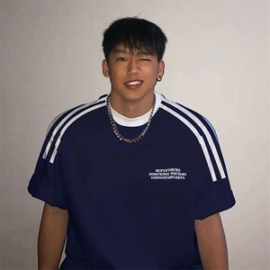 夏季美式高街重磅纯棉三条杠织带撞色男女短袖T恤ZD296-特P30图片