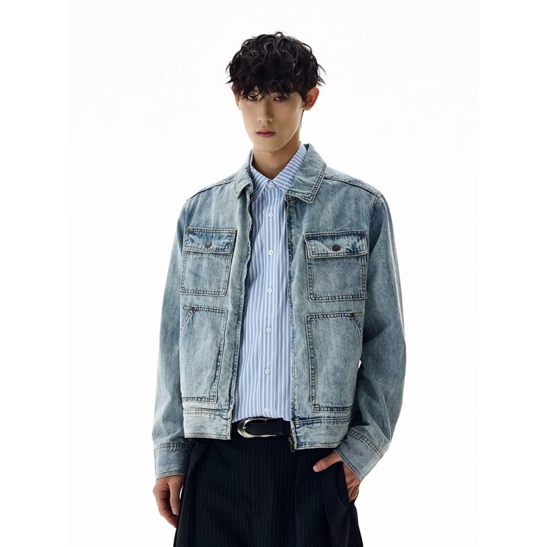 新款时尚秋季复古水洗牛仔衣外套男高级感男士轻奢帅气夹克潮，男装工装外套，星座813-2
