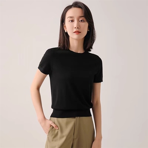 针织短袖t恤女2025新款夏季薄款宽松显瘦打底上衣小衫图片