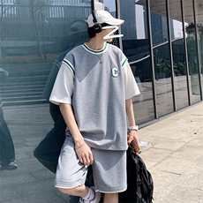 2025夏季华夫格套装男青少年T恤短裤两件套港风TZ227-P55，男装牛仔裤，电商A062