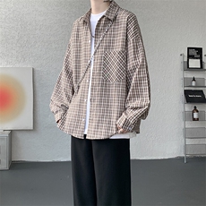 衬衫男秋季新款港风宽松格子长袖衬衫CS802-特P28，男装衬衫，星座214-3