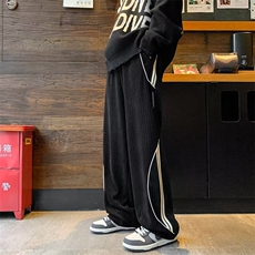 休闲裤男韩版潮流条纹拼色高街帅气2024春季ins直筒长裤K4767-P41，男装休闲裤，星座412-3