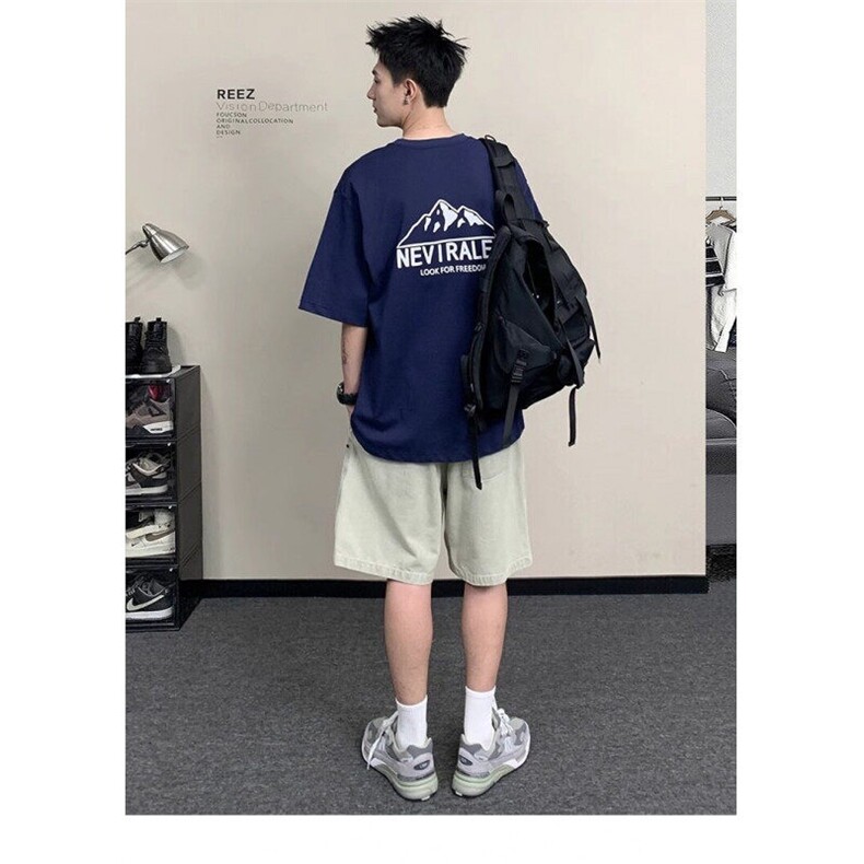 REEZ店主穿搭水洗伐木牛仔短裤男夏季宽松阔腿直筒短裤ND1105,男装牛仔裤,星座1116A（原606A-3）