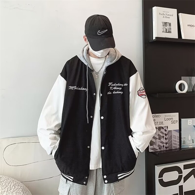 连帽秋冬季夹克外套男潮牌美式宽松大码休闲棒球服上衣W5041-P60,男装夹克,星座412-3