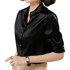 优雅气质减龄小翻领真丝衬衫红色显瘦长袖上衣，女装衬衫，宋氏羊绒