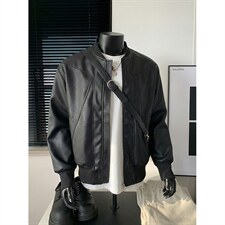 抖音得物高品质美式高街复古老钱风PU皮夹克外套男女短款机车皮衣，男装夹克，电商A486