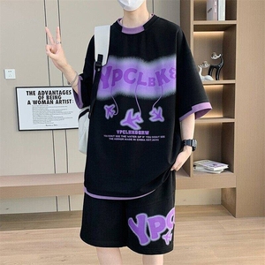 TZ25352-P55夏季休闲T恤短裤男两件套 青少年学生运动短袖套装图片