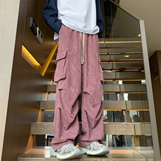 秋季新款灯芯绒字母绣花工装伞兵褶休闲裤XZ604-KG81-特P40控78，男装工装外套，星座604