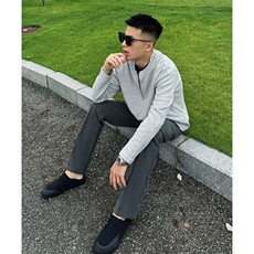 春秋季日系简约风半拉链圆领长袖T恤男运动宽松休闲华夫格打底衫，男装T恤，星座506A