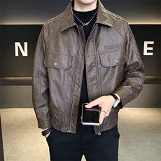 店主风男皮衣外套时尚翻领上衣2025秋款男装夹克B317/6825/P155，男装皮衣，电商B317