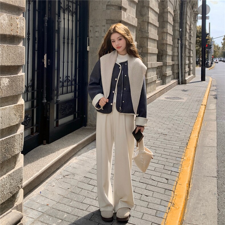 韩系复古针织披肩毛呢外套女秋冬2025新款小个子巨好看爆款高级感,女装短外套,2C326