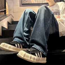 美式高街渐变水洗牛仔裤男薄款宽松直筒阔腿裤NK7013P38，男装牛仔裤，星座1116-2