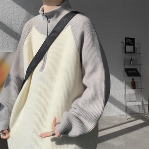 8XL-M撞色半拉链毛衣宽松慵懒风插肩袖大码针织衫外套MY1513/P75图片
