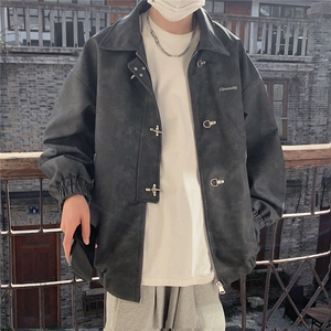 美式港风夹克男大码夹克男水洗雪花皮衣男JK8741P130控168图片
