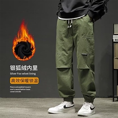 加绒加厚冬款男休闲工装裤大口袋束脚裤加大码M-5XLH873P70，男装休闲裤，星座1013-1