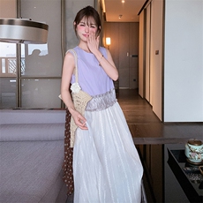 设计感拼接无袖连衣裙女2025夏季新款韩系甜美宽松小个子背心裙潮，女装连衣裙，浙宝305