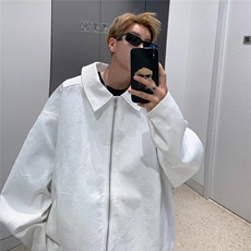 短款外套男女春秋款美式复古翻领棒球服潮牌褶皱飞行员夹克-W24，男装夹克，星座601-2