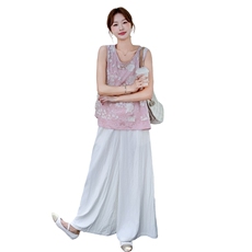 夏季新品蕾丝刺绣上衣+阔腿裤套装2C236M207P165K218，女装套装/套裙，2C236