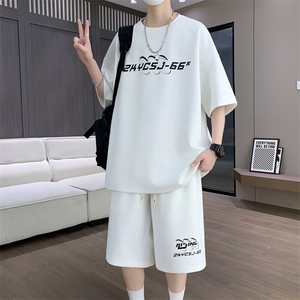 港风套装男宽松菠萝格满天星短袖T恤短裤痞帅套装TZ6628-P50图片