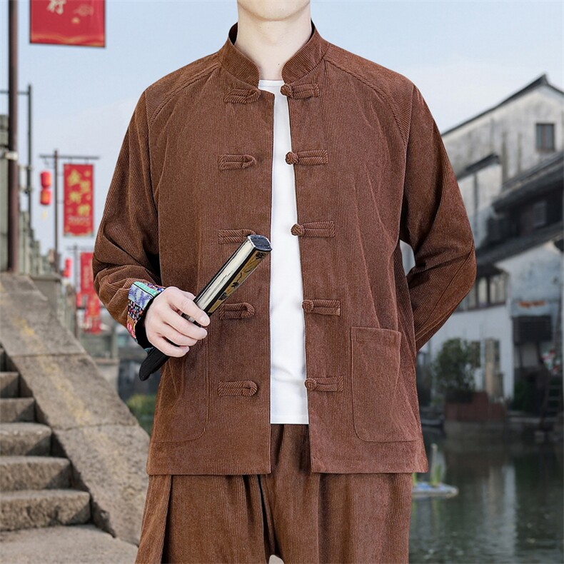 男士外套灯芯绒夹克盘扣立领唐装风XZ1512-2502单夹克-P80,男装夹克,星座1512