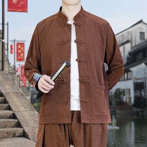 男士外套灯芯绒夹克盘扣立领唐装风 XZ1512-2502单夹克-P80图片