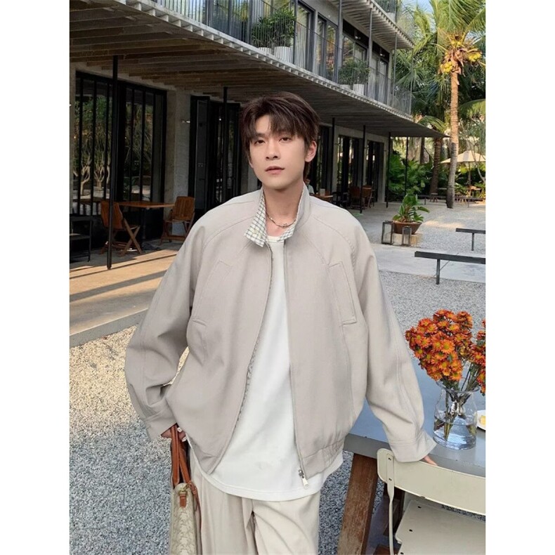 1506/GW93530/P97潮牌重磅黑色美式cleanfit宽松双拉链痞帅外套男图片