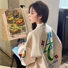 美式休闲彩虹碎花刺绣棒球服女春秋季新款设计感夹克外套ins潮，男装夹克，星座218-1（原230）