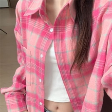 新款纯棉格子衬衫女宽松显瘦休闲百搭薄款衬衣外搭开衫潮，男装衬衫，星座1210-1