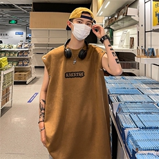 港风夏装新款麂皮绒印花可拆卸圆领宽松短袖T恤男背心潮D286P38，男装背心/马甲，电商A335-1（原A458）