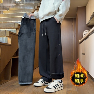 加绒加厚休闲裤冬季新品美式复古运动宽松长裤 K25103*P45控78图片