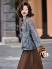 复古刺绣牛仔外套女2025年春秋新款设计感小个子百搭短款上衣，女装短外套，玖莱伊