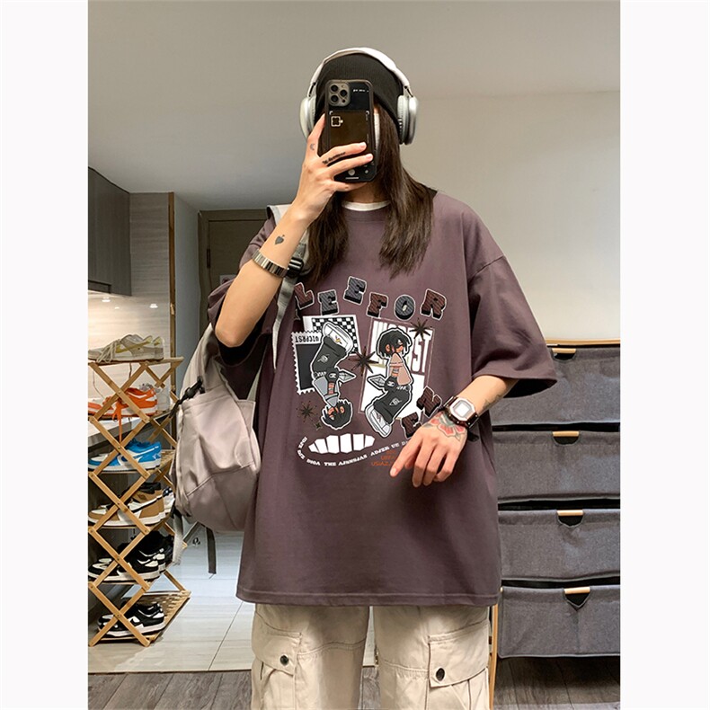 重磅纯棉短袖男女学院风T恤潮流中性风DT23913-P28控48,男装T恤,电商B370