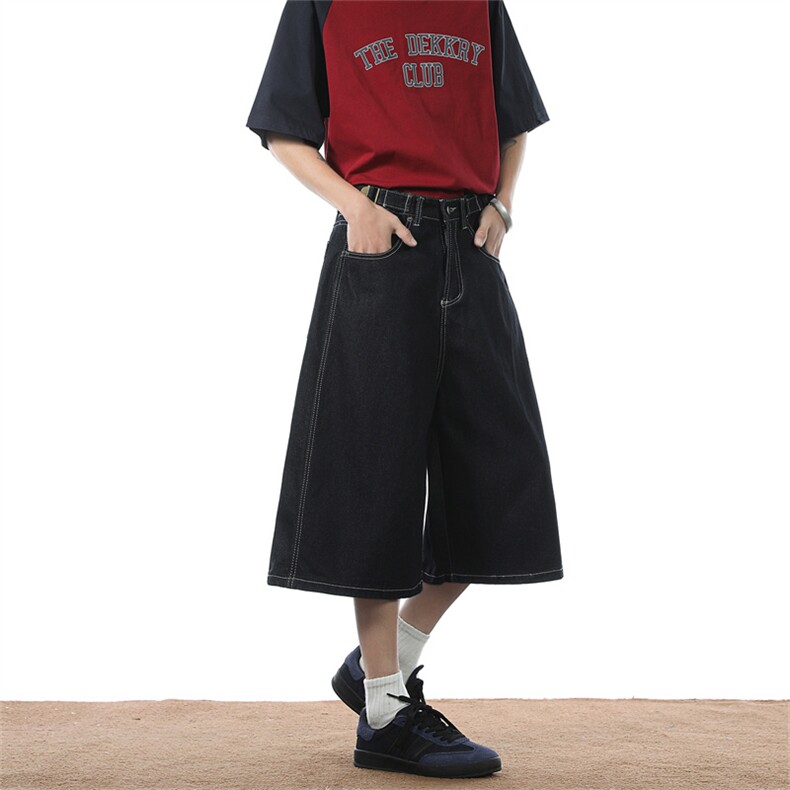 XZ-221-1/DK4008/P50控68美式复古丹宁深蓝色阔腿牛仔短裤七分裤,男装牛仔裤,星座221-1