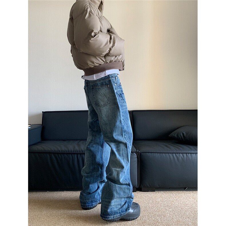 网络图现货美式高街闪电纹cleanfit直筒微喇牛仔裤JK921-P39,男装牛仔裤,星座715-7