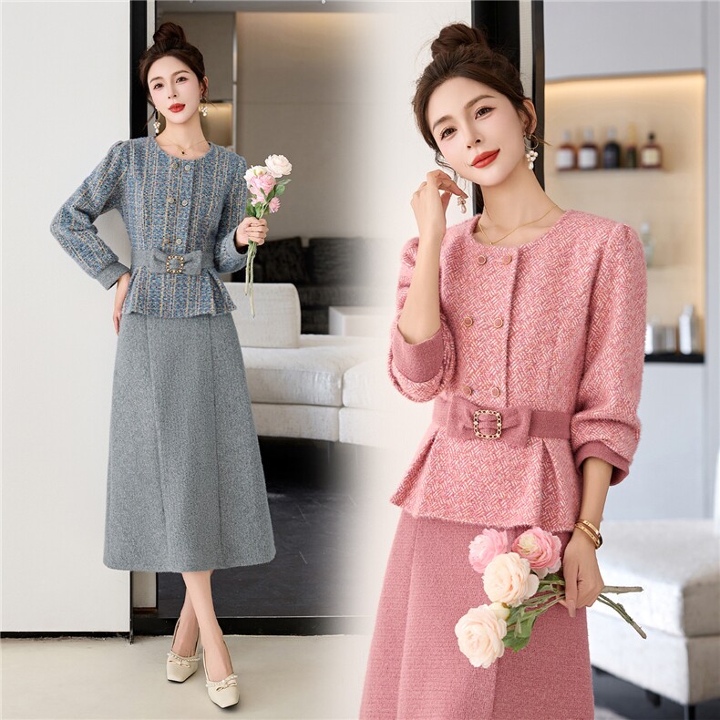 罗得堡2026年春装新款套装小香风连衣裙气质修身毛呢2607，女装套装/套裙，罗得堡